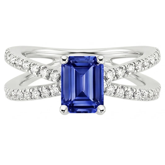 Split Shank Engagement Ring Blue Sapphire & Natural Earth Mined Diamond 4.25 Carats