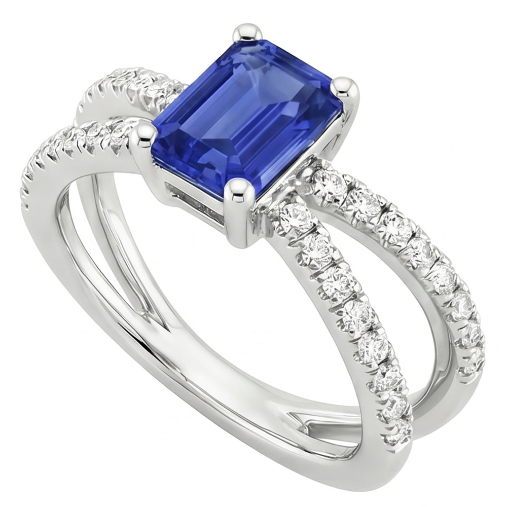 Split Shank Engagement Ring Blue Sapphire & Natural Earth Mined Diamond 4.25 Carats
