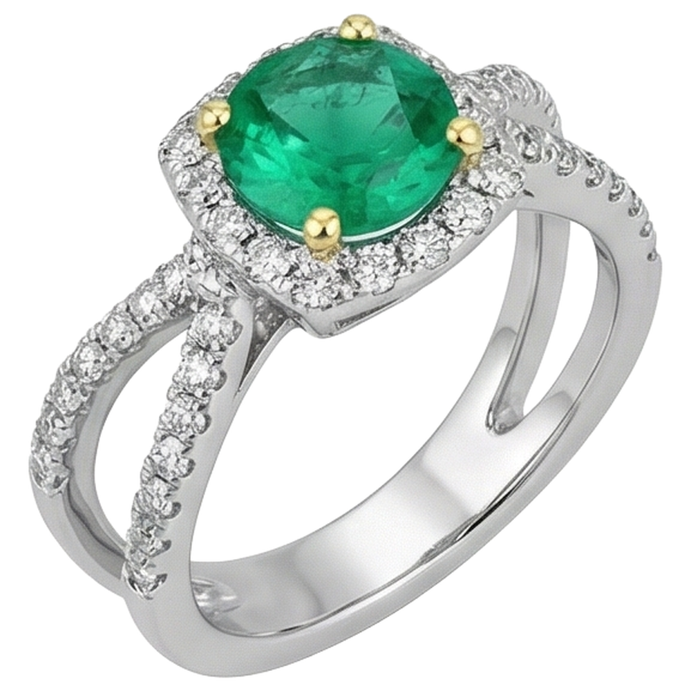Real Colombian Emerald Precious Stone Ring – angle view