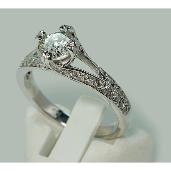Split Shank Real Diamond Solitaire With Accents Engagement Ring 1.65 Carats