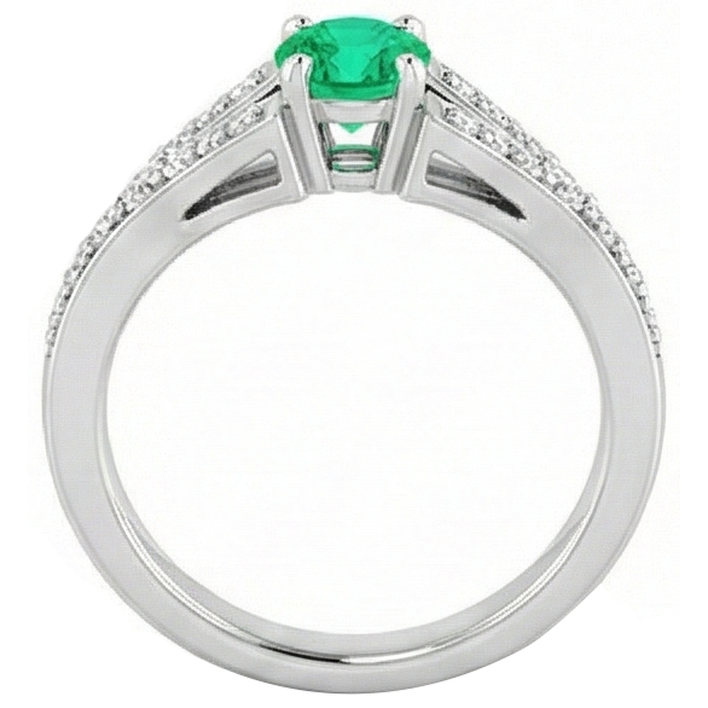 Split Shank Round Green Emerald Ring 1.75 Carats White Gold 14K