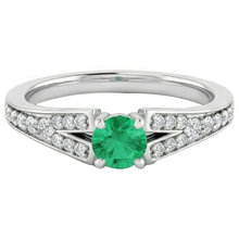 Split Shank Round Green Emerald Ring 1.75 Carats White Gold 14K