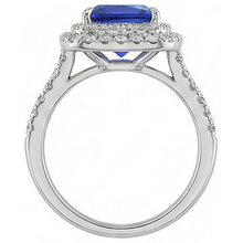 Square Cut Double Halo Sri Lankan Sapphire Ring 4.50 Carats White Gold