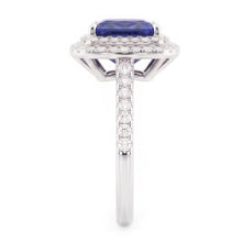 Square Cut Double Halo Sri Lankan Sapphire Ring 4.50 Carats White Gold