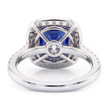 Square Cut Double Halo Sri Lankan Sapphire Ring 4.50 Carats White Gold