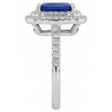 Square Cut Double Halo Sri Lankan Sapphire Ring 4.50 Carats White Gold