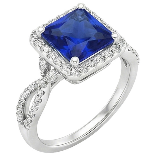 Square Designer Blue Sapphire Ring