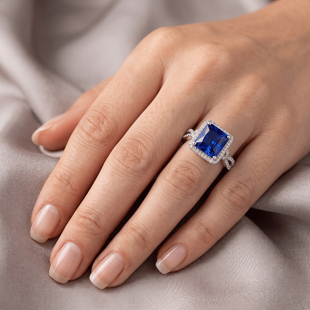 Square Designer Blue Sapphire Ring