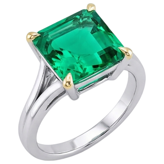 Emerald Cut Emerald ring in 14K Two Tone Gold – front view