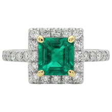 Fine Emerald Colored Stone Ring 3-ct Two-Tone 14K Gold – front view