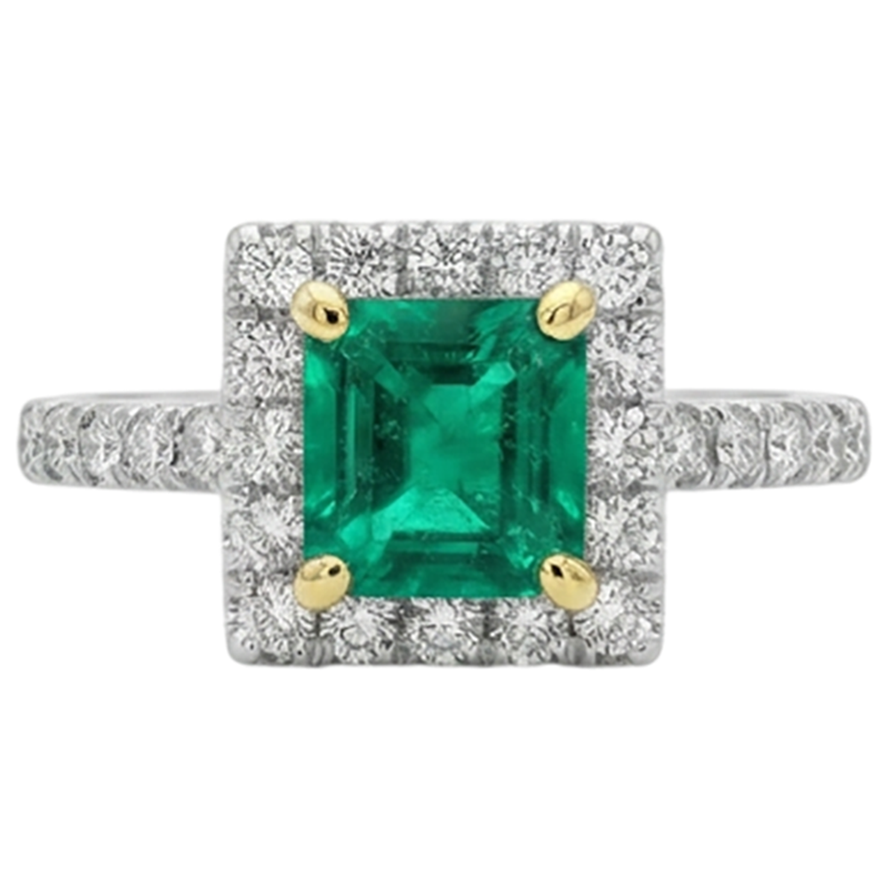 Fine Emerald Colored Stone Ring 3-ct Two-Tone 14K Gold – front view