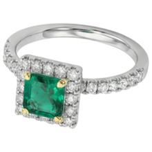 Fine Emerald Emerald Cut Colored Stone Ring in Two-Tone 14K Gold – profile view