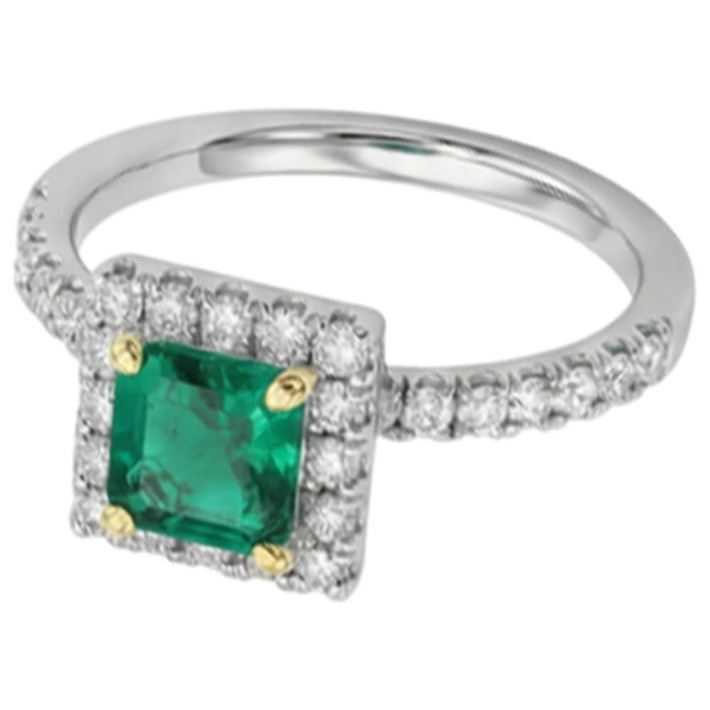 Fine Emerald Emerald Cut Colored Stone Ring in Two-Tone 14K Gold – profile view
