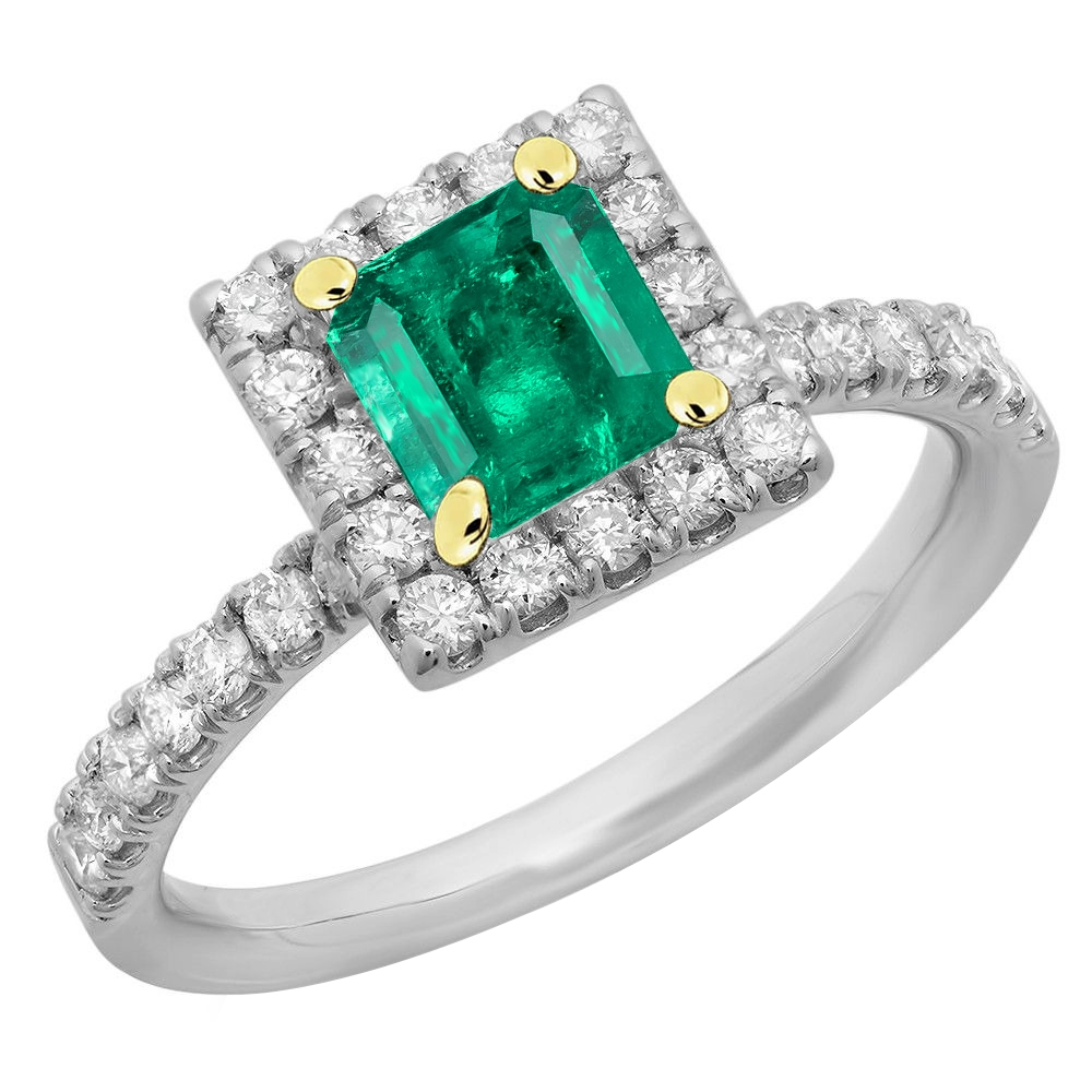 Real Fine Emerald Colored Stone Ring 3 ct Two-Tone 14K Gold – main view