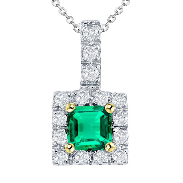 Cushion Cut Emerald ring in 14K Two Tone Gold – main view