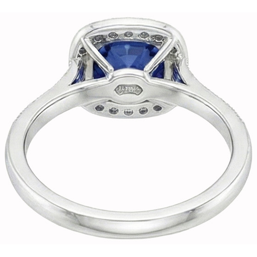 Square Sapphire Halo Natural Earth Mined Diamond Ring