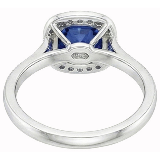 Square Sapphire Halo Natural Earth Mined Diamond Ring
