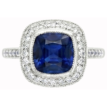 Square Sapphire Halo Natural Earth Mined Diamond Ring