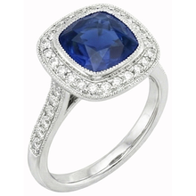 Square Sapphire Halo Natural Earth Mined Diamond Ring