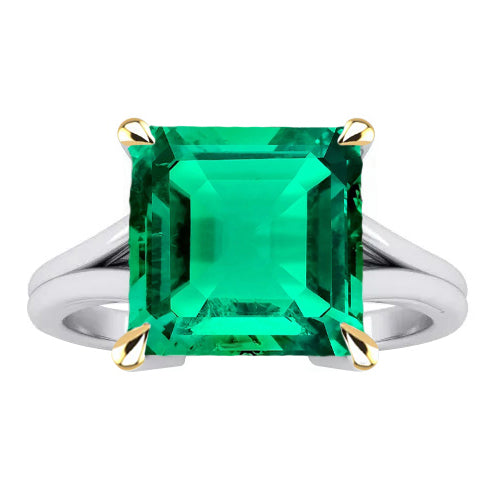 Emerald Emerald Cut Precious Stone Ring in 14K Two Tone Gold – main view