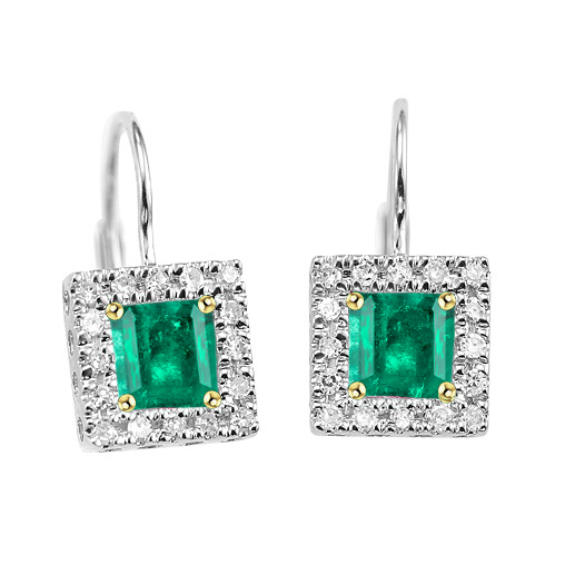 Gemstone Earring 14K Two Tone Gold with Emerald – main view