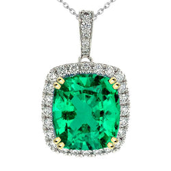 14K Two Tone Gold GIA-Certified Emerald Stone Pendant Necklace 6