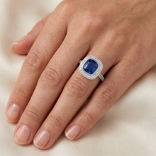 Square Sapphire Halo Natural Earth Mined Diamond Ring