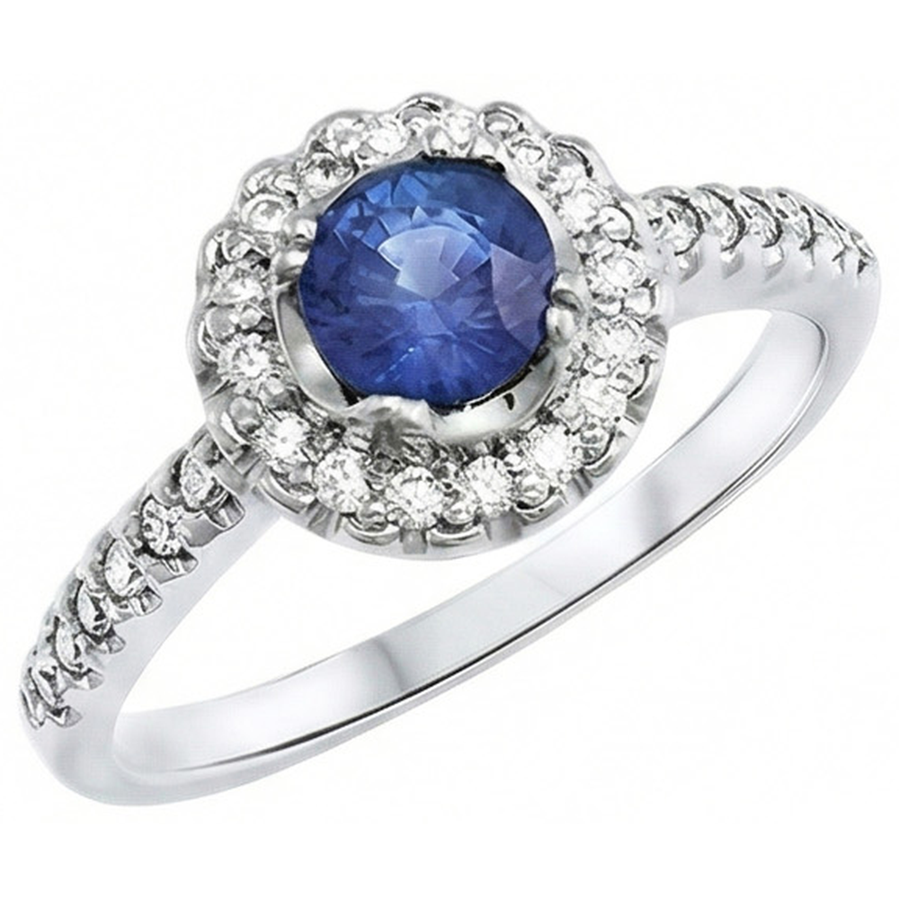 Sri Lanka Blue Sapphire And Natural Earth Mined DIAMOND ( NOT LAB GROWN ) Ring White Gold 1.60 Ct
