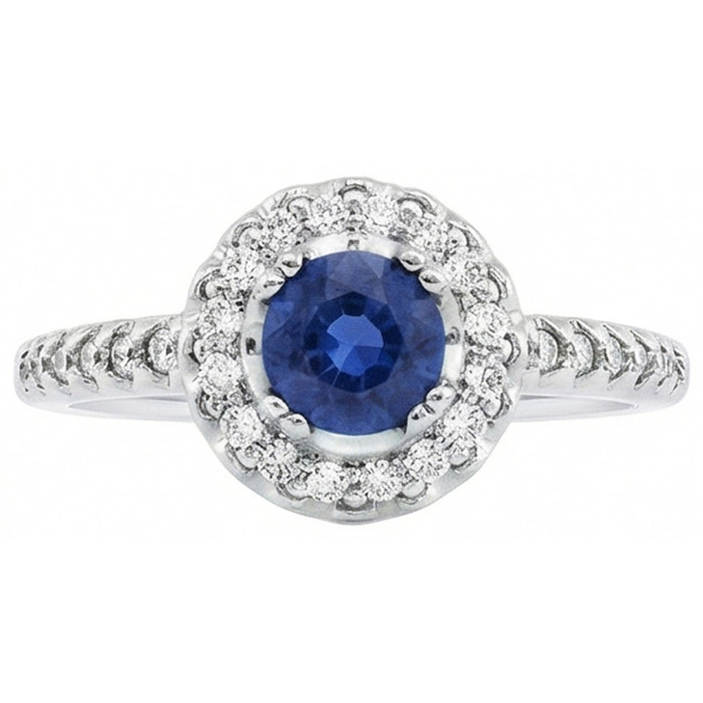 Sri Lanka Blue Sapphire And Natural Earth Mined DIAMOND ( NOT LAB GROWN ) Ring White Gold 1.60 Ct