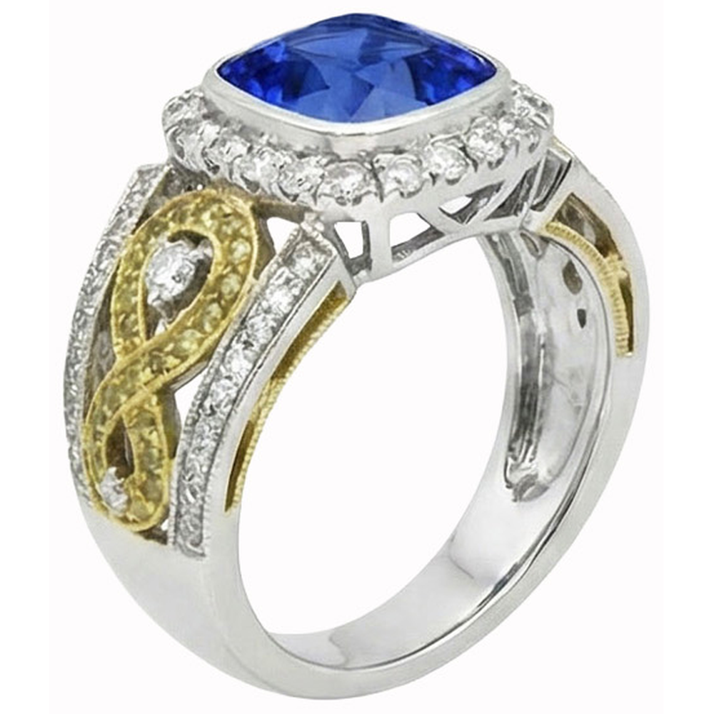 natural round sapphire 3.26ct ring close up detail