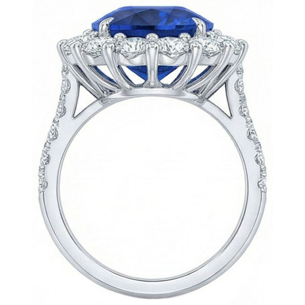 natural round sapphire 4.50ct ring on white background