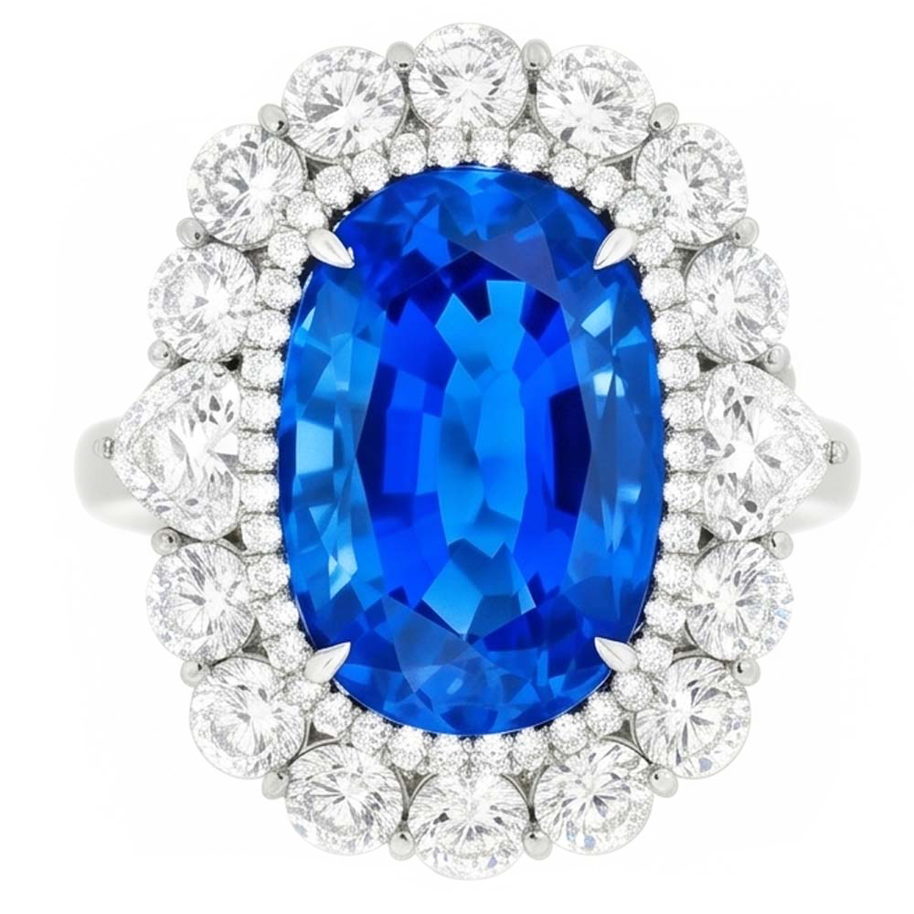 Sri Lanka Blue Sapphire Natural Earth Mined DIAMOND ( NOT LAB GROWN ) 8.25 Ct Ring Gold White 14K