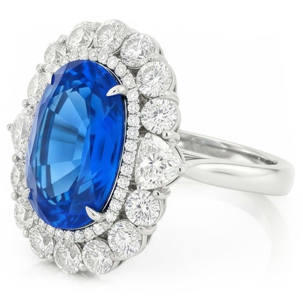 Sri Lanka Blue Sapphire Natural Earth Mined DIAMOND ( NOT LAB GROWN ) 8.25 Ct Ring Gold White 14K