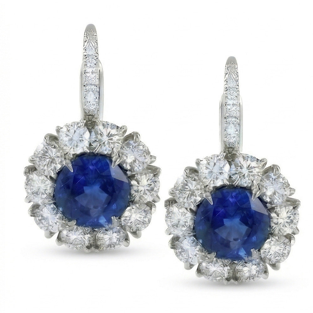 Sri Lanka Blue Sapphire Natural Earth Mined Diamond Hoop Earring 5 Carats White Gold 14K