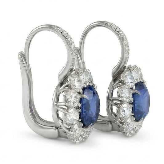 Sri Lanka Blue Sapphire Natural Earth Mined Diamond Hoop Earring 5 Carats White Gold 14K