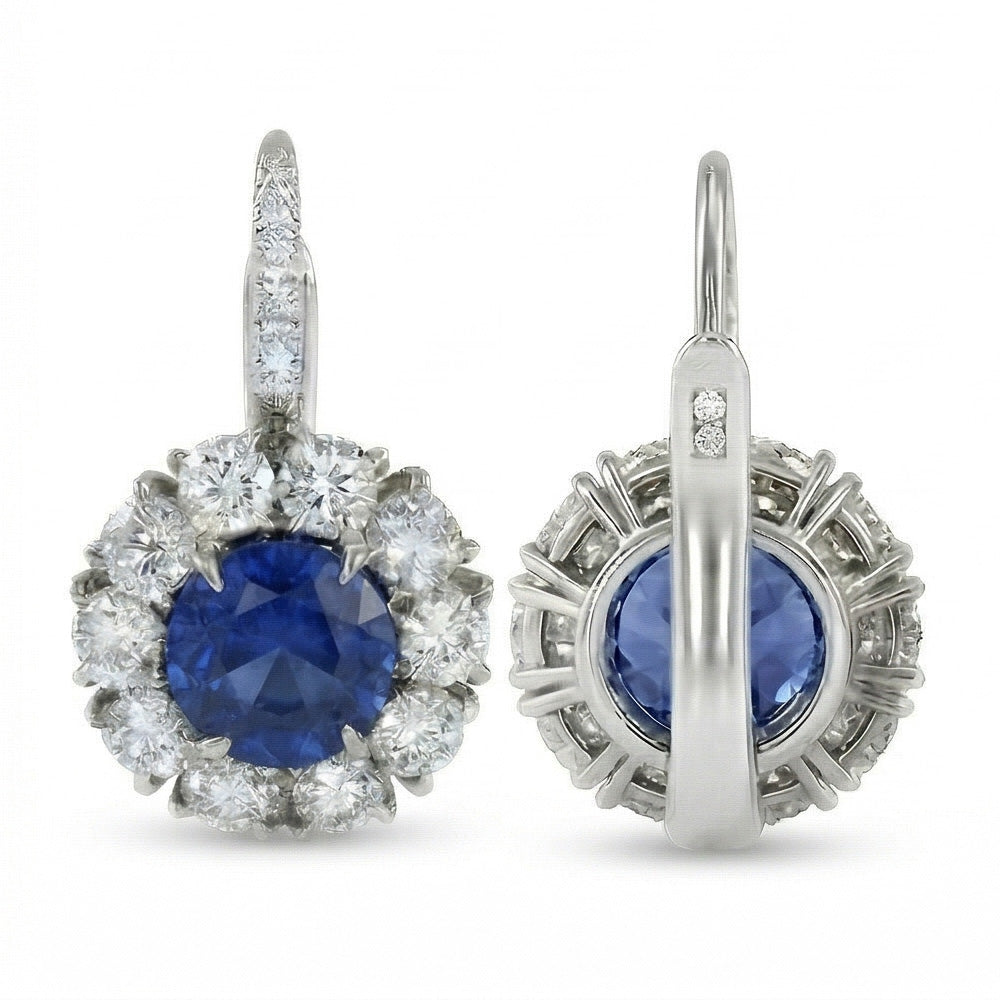 Sri Lanka Blue Sapphire Natural Earth Mined Diamond Hoop Earring 5 Carats White Gold 14K