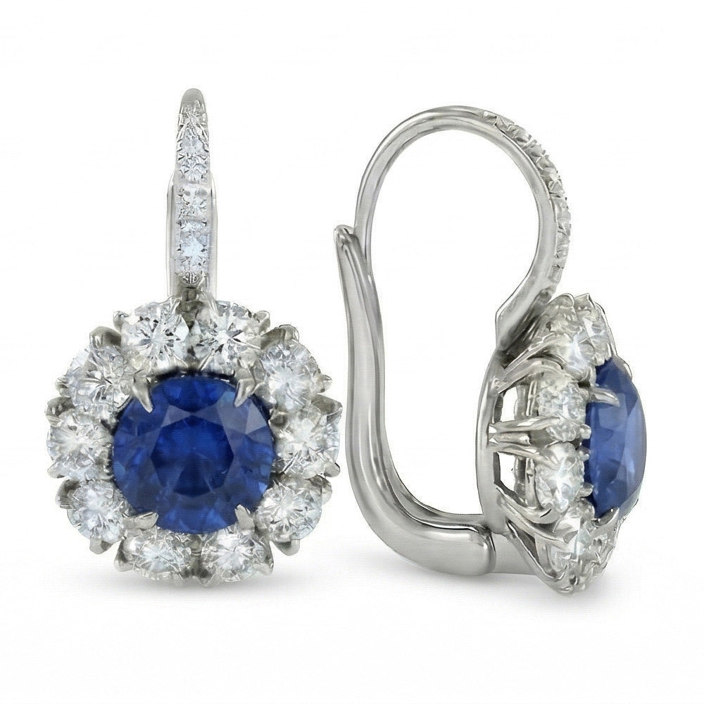 Sri Lanka Blue Sapphire Natural Earth Mined Diamond Hoop Earring 5 Carats White Gold 14K
