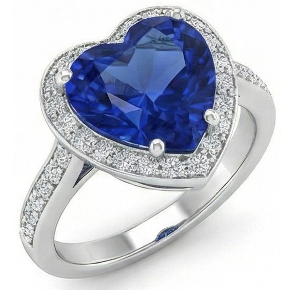 Sri Lanka Blue Sapphire Natural Earth Mined Diamond Ring White Gold 4.5 Ct