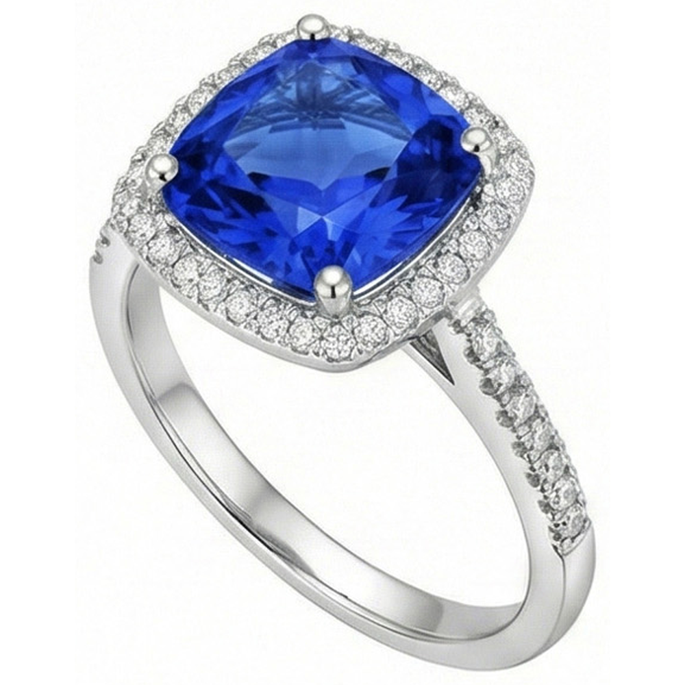 Sri Lanka Blue Sapphire Natural Earth Mined DIAMOND ( NOT LAB GROWN )s 3.30 Ct Ring White Gold 14K