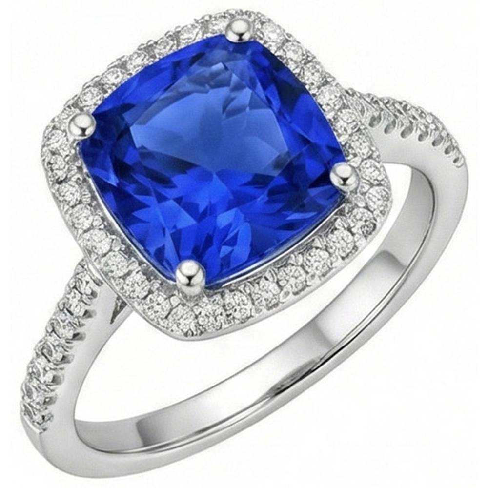 Sri Lanka Blue Sapphire Natural Earth Mined DIAMOND ( NOT LAB GROWN )s 3.30 Ct Ring White Gold 14K