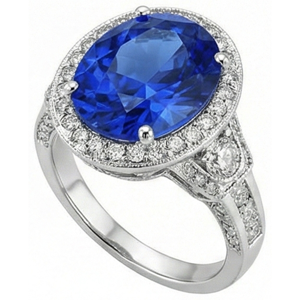 Sri Lanka Blue Sapphire Natural Earth Mined Diamonds Ring 5.33 Carats White Gold 14K New
