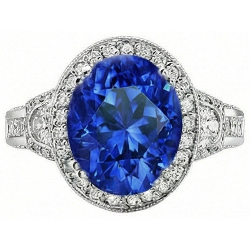 Sri Lanka Blue Sapphire Natural Earth Mined Diamonds Ring 5.33 Carats White Gold 14K New