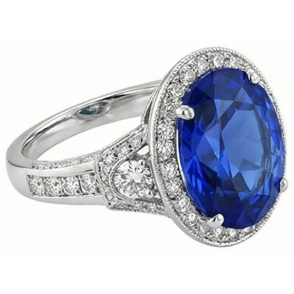 Sri Lanka Blue Sapphire Natural Earth Mined Diamonds Ring 5.33 Carats White Gold 14K New