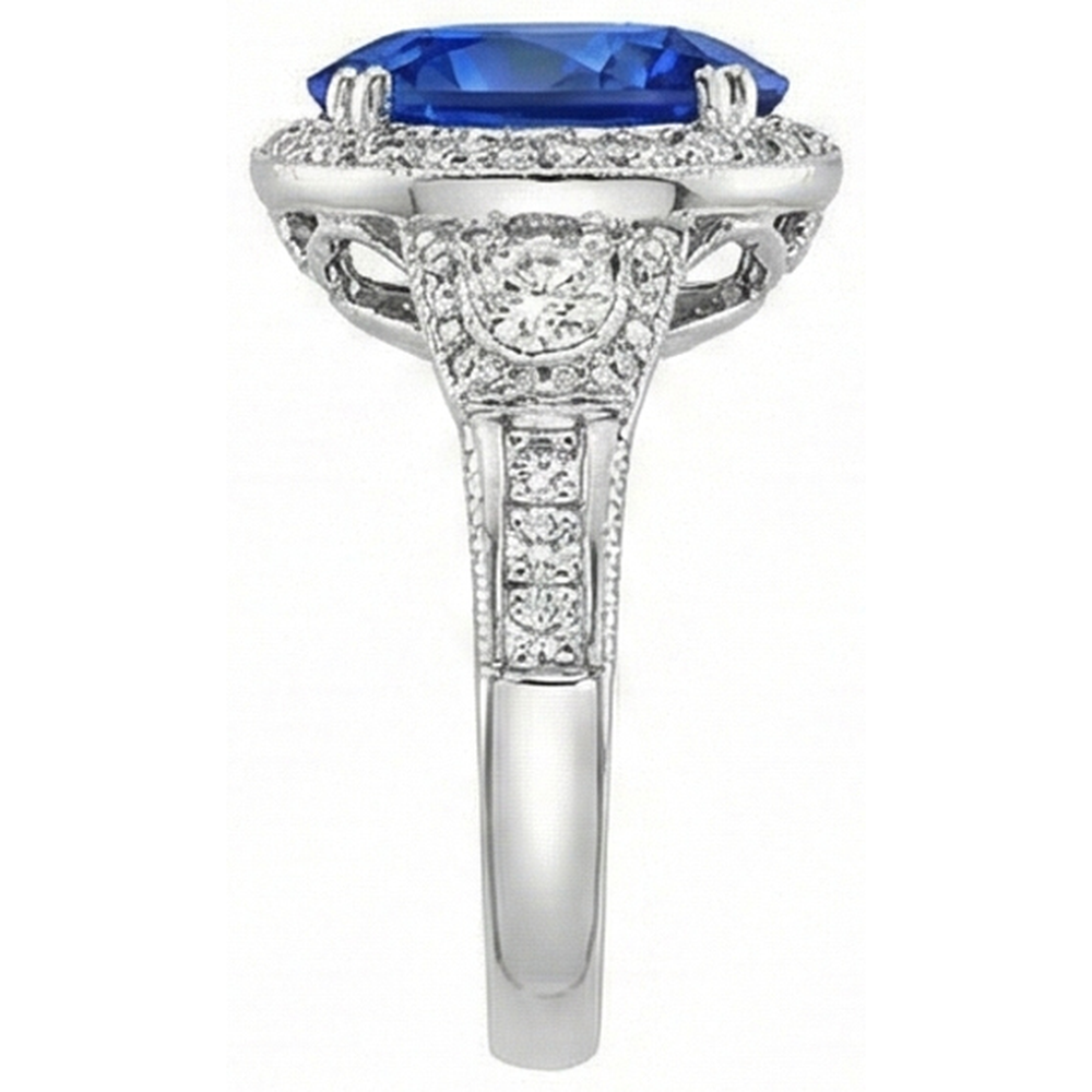 Sri Lanka Blue Sapphire Natural Earth Mined Diamonds Ring 5.33 Carats White Gold 14K New