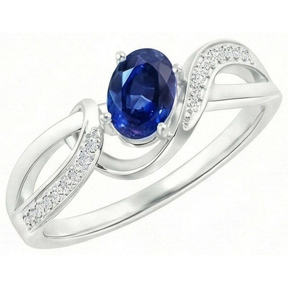 Sri Lanka Blue Sapphire Ribbon Ring 2.90 Ct White Gold 14K