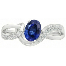 Sri Lanka Blue Sapphire Ribbon Ring 2.90 Ct White Gold 14K
