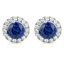 Sri Lanka Color Sapphire And Halo IGI CERTIFIED Diamond 6.40 Ct Round Cut Stud Earring