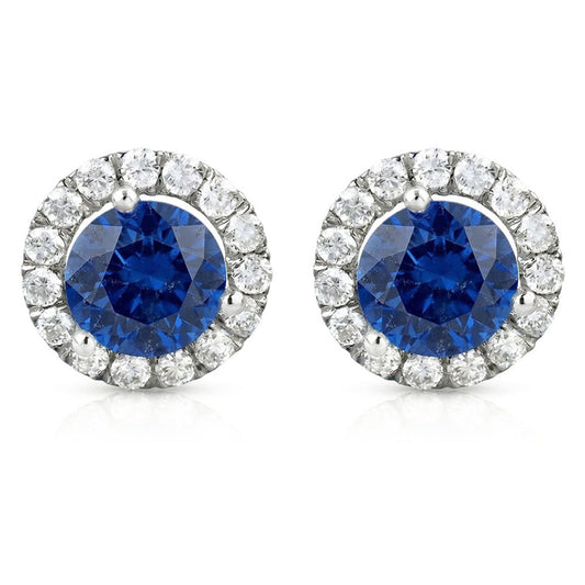 Sri Lanka Color Sapphire And Halo IGI CERTIFIED Diamond 6.40 Ct Round Cut Stud Earring