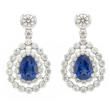 Sri Lanka Sapphire And Natural Earth Mined DIAMOND ( NOT LAB GROWN ) Dangle Earring Pear Cut 5.50 Ct