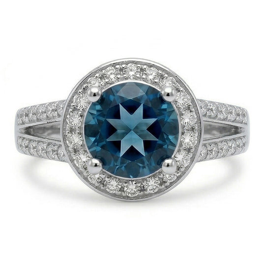 Sri Lanka Sapphire And Natural Earth Mined DIAMOND ( NOT LAB GROWN )s 4 Ct Ring Prong Set White Gold 14K